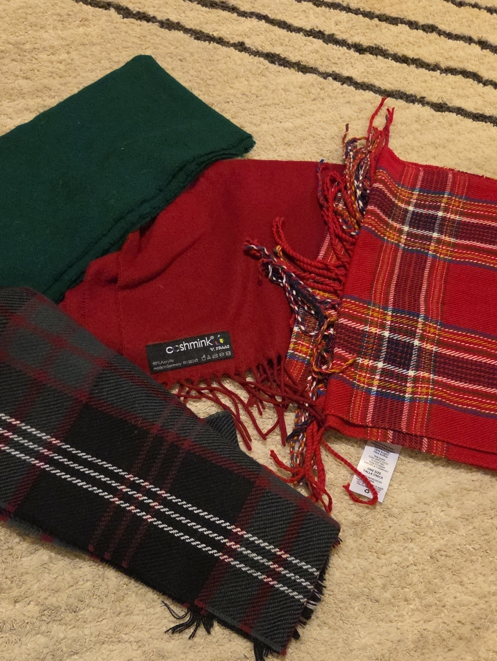 Red Plaid Fringe Scarf Bundle Of 4 - Women Accessories